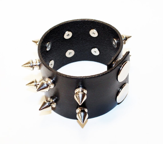 Black Cuff, Leather Bracelet, Handmade Bracelet, Rocker Cuff, Punk Accessories.