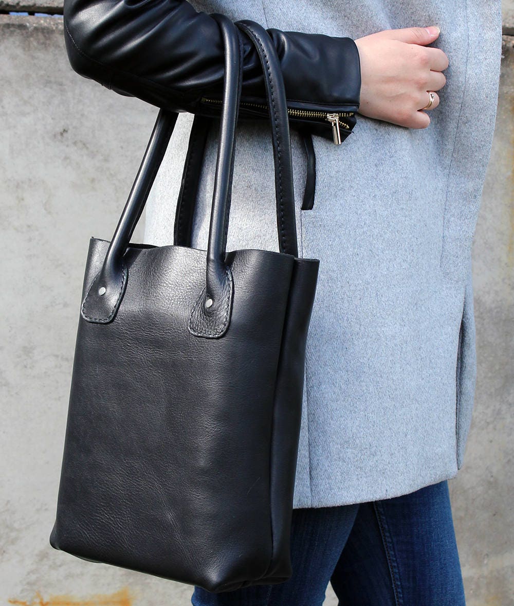 Leather tote bag Black bag Leather shopper bag Everyday | Etsy