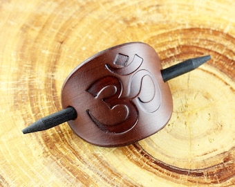 Leather hair barrette with Om symbol, Hair Pin, Yoga symbol, Om accessories, Great gift!