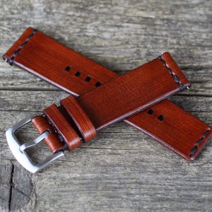Handmade Brown Leather Watch Strap 18-24mm: Italian Linen Thread