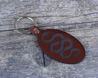Llavero de serpiente, llavero de cuero, accesorios de serpiente, llavero marrón.