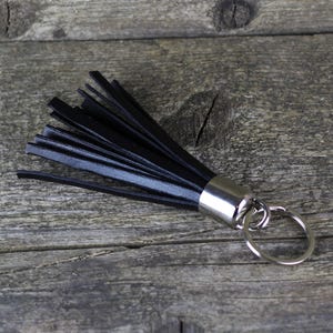 Leather tassel keychain. Black leather keychain. 100% Handmade key chain! Great gift!