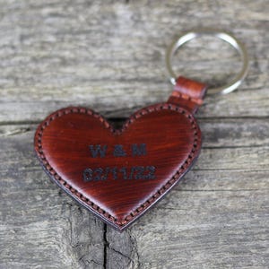 Personalized leather key chain , anniversary gift, custom keychain, great handmade leather gift, heart key chain