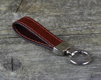 Handmade Brown Leather Keychain: Personalized Key Fob