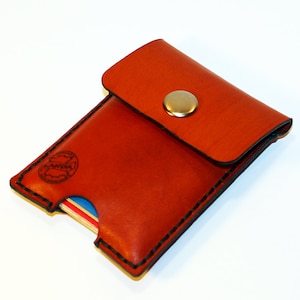 Leren creditcardhouder, visitekaartjeshouder, oranje leren creditcardhouder, oranje kaarthouder. Geweldig cadeau.
