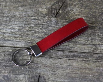 Handmade Red Leather Keychain: Personalized Key Fob - Etsy