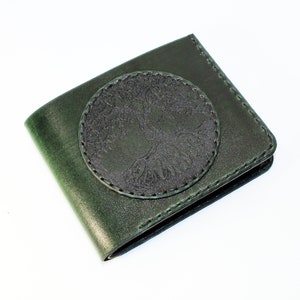 Cartera de piel con Árbol de la Vida, gran artículo de piel, cartera de hombre, cartera para tarjetas de crédito, regalo para hombre, cartera de piel con mjolnir.