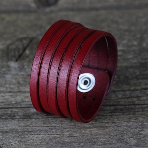 Red leather bracelet, leather accessories, red cuff, women cuff, men bracelet, anniversary gift, great gift.