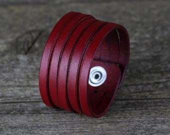 Handmade Red Leather Cuff Bracelet