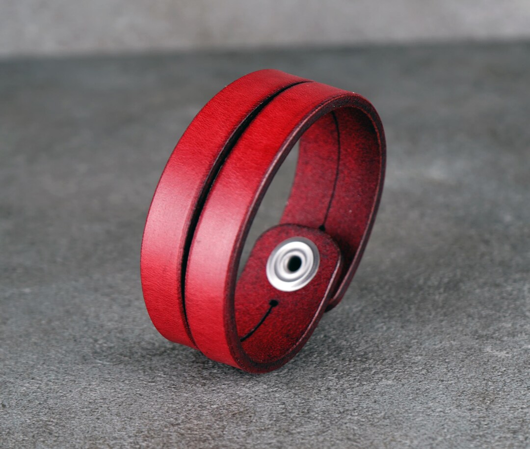 Handmade Red Leather Cuff Bracelet: Unisex Wristband - Etsy