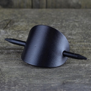 Black oval hair barrette, Hair clip with wooden stick, Leather accessories, Great gift.