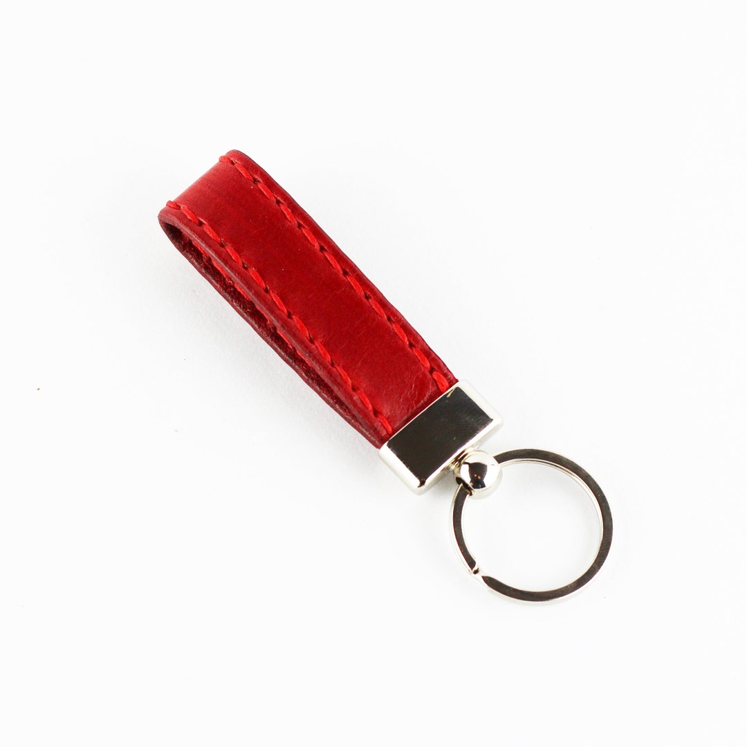 Handmade Red Leather Key Fob: Personalized Keychain - Etsy