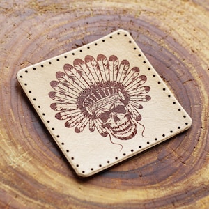 Indian Chief Skeleton Head Leather Patch - Cowboy Accessory