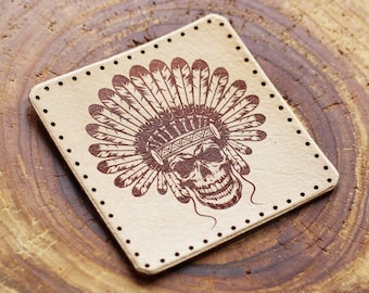 Indianer Häuptling Skelettkopf Lederaufnäher Cowboy Accessoire