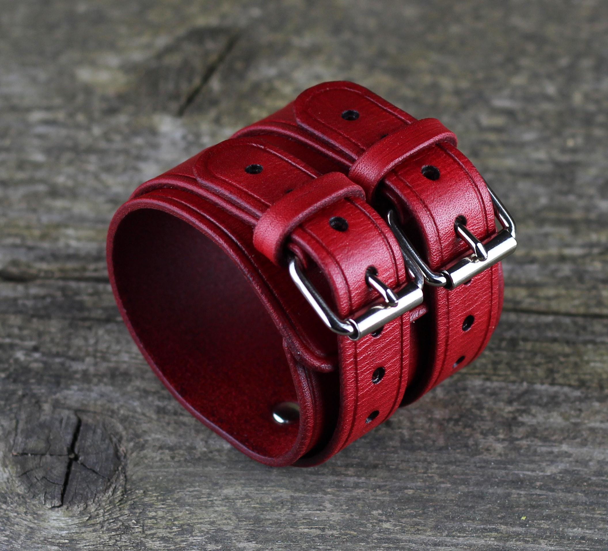 Red Leather Cuff Bracelet, Italian Leather, Anniversary Gift - Etsy