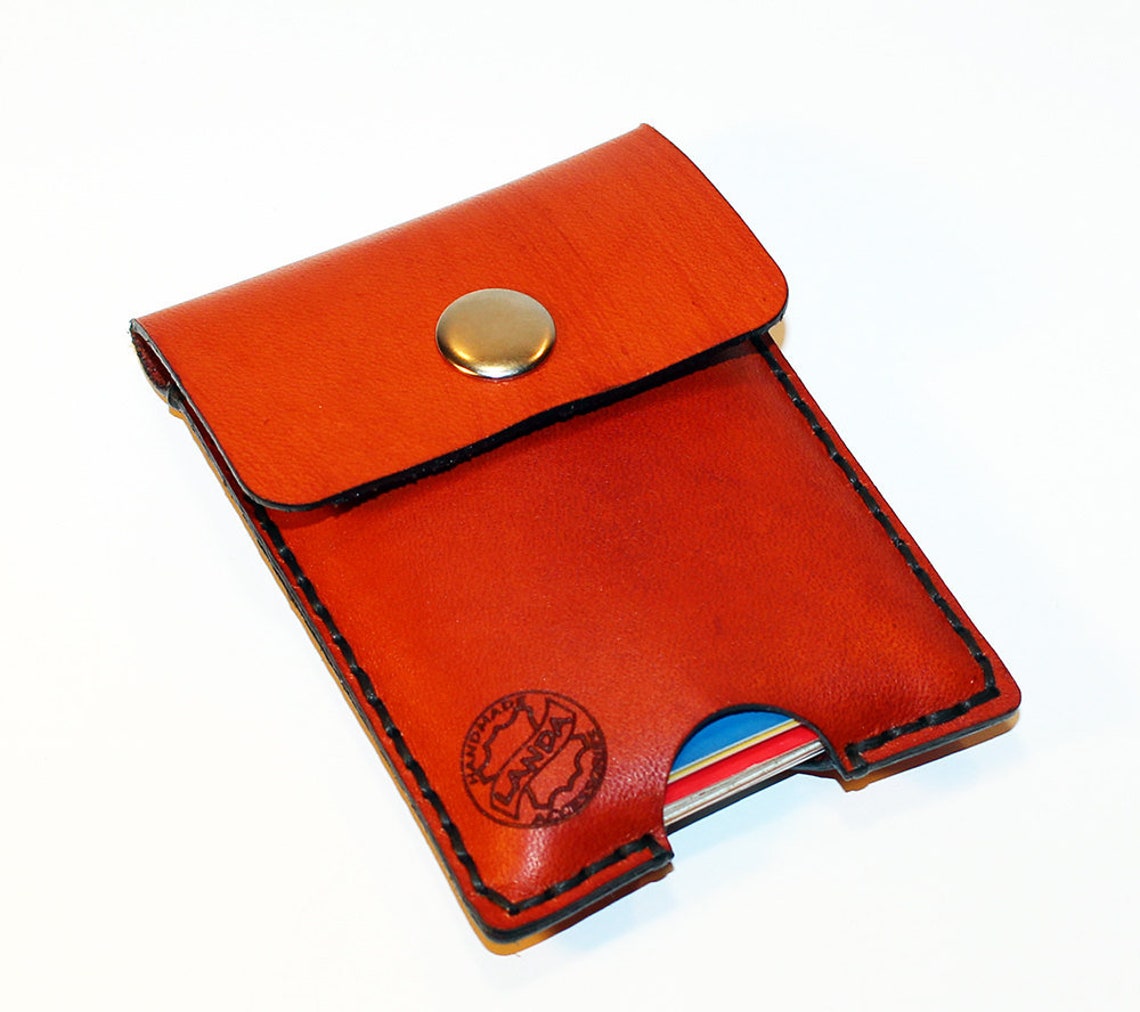 Credit Card Holder Leather Business Card Holder Orange Etsy