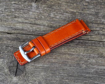 Handgefertigtes Orange Leder-Armband: 18-24 mm Edelstahl-Schnalle