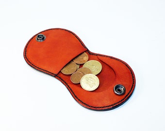 Leather coin wallet, orange coin purse, money purse, slim wallet, leather accessories, great gift.