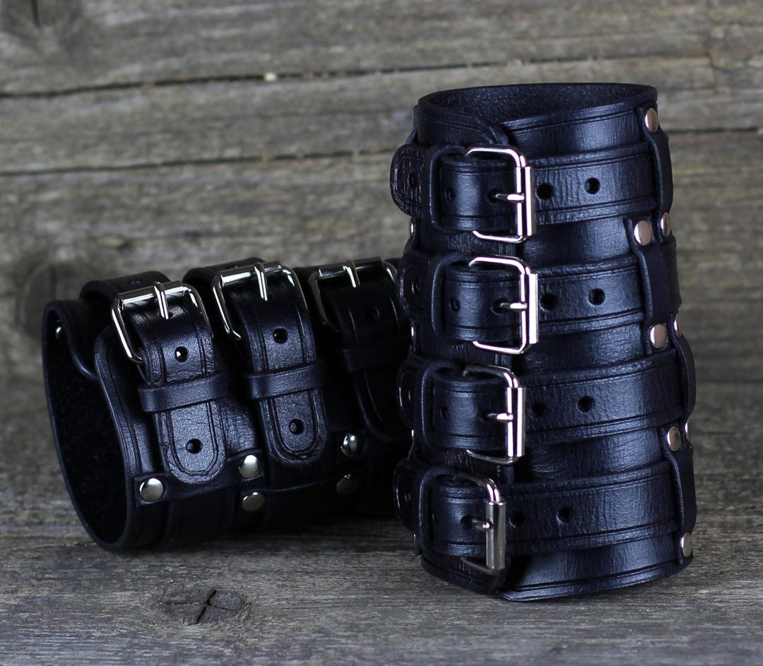 Buy Black Leather Cuff Bracelet: Rocker Style Accessories Online in India 