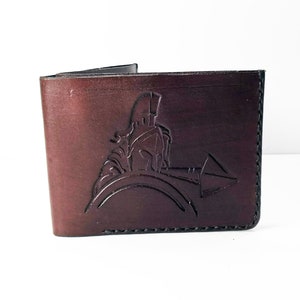 Portafoglio Sparta in pelle, fantastico articolo in pelle, portafoglio da uomo, porta carte di credito, regalo per uomo. Elmo Spartano.