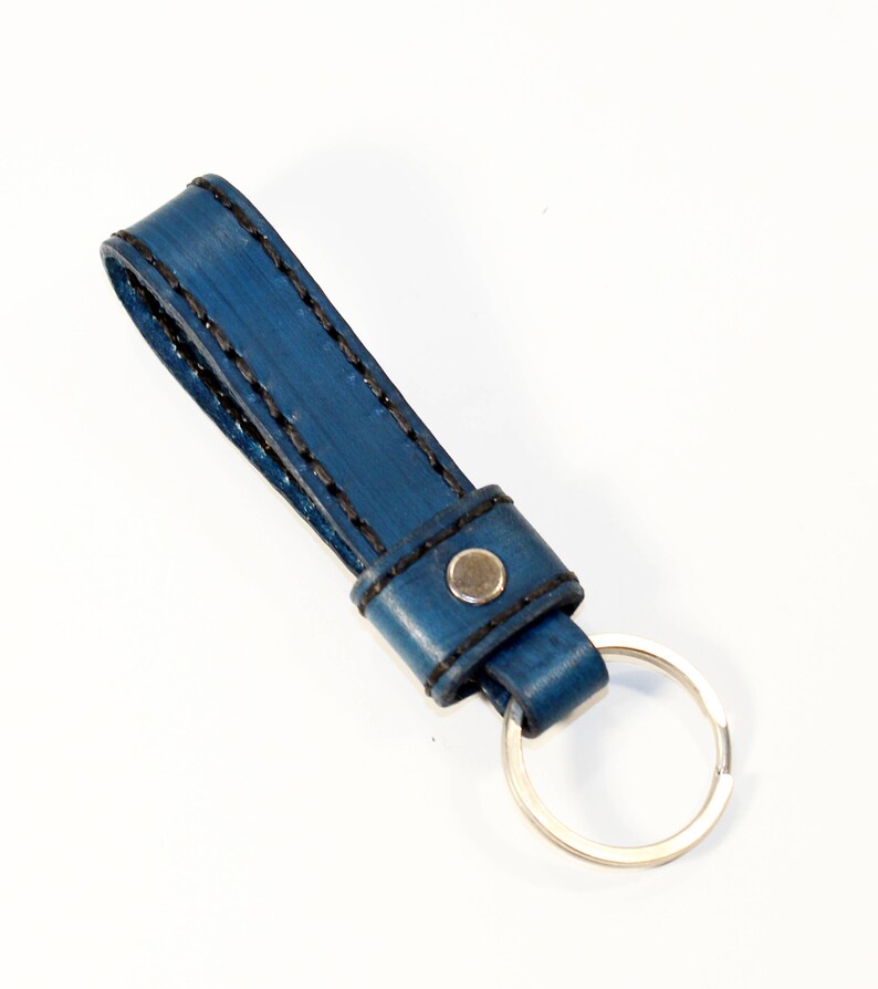 handmade blue key chain handmade leather accessories. leather key fob leather key ring Leather key chain