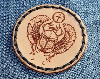 Scarab leather patch. Egyptian Scarab sew. Beatle patch. Egyptian accessories, Great gift.