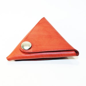 Monedero de cuero, monedero triangular, billetera naranja, monedero pequeño, accesorios de cuero, gran regalo.