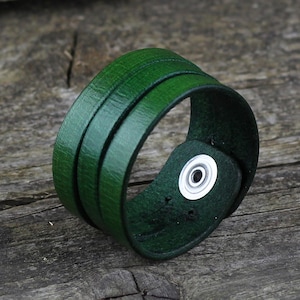 Handmade Green Leather Cuff Bracelet