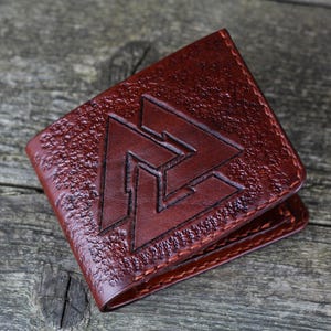 Cartera de cuero con Valknut, símbolo nórdico, símbolo vikingo, accesorios de cuero, gran regalo.