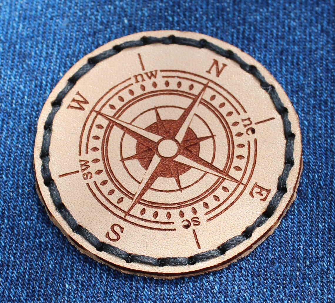 Compass Leather Patch Navigation Leather Patch Leather Sew Etsy