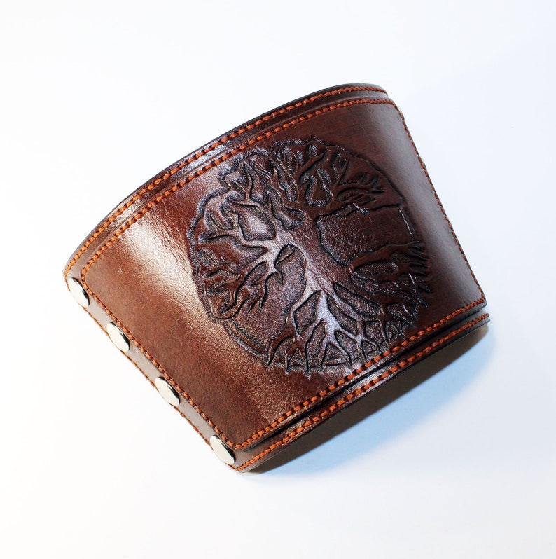 Celtic symols Handmade leather cuff Trquetra Viking cuff Tree of Life Vegvisir Viking symbols North symbols. Celtic cuff