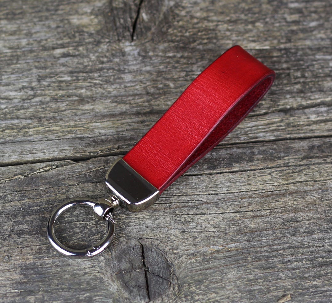 Handmade Red Leather Keychain Fob: Personalized Accessory - Etsy