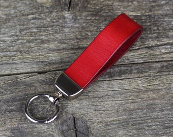 Handmade Red Leather Keychain Fob: Personalized Accessory - Etsy