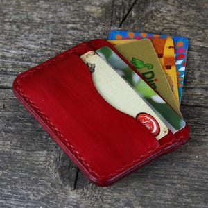 Cartera tarjetero de cuero fino, tarjetero minimalista, cartera fina para tarjetas, cartera de cuero rojo.
