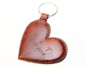 Personalized leather key chain , anniversary gift, custom keychain, great handmade leather gift, heart key chain