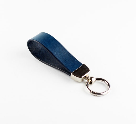 Leather Key Chain, Leather Key Fob, Handmade Blue Key Chain