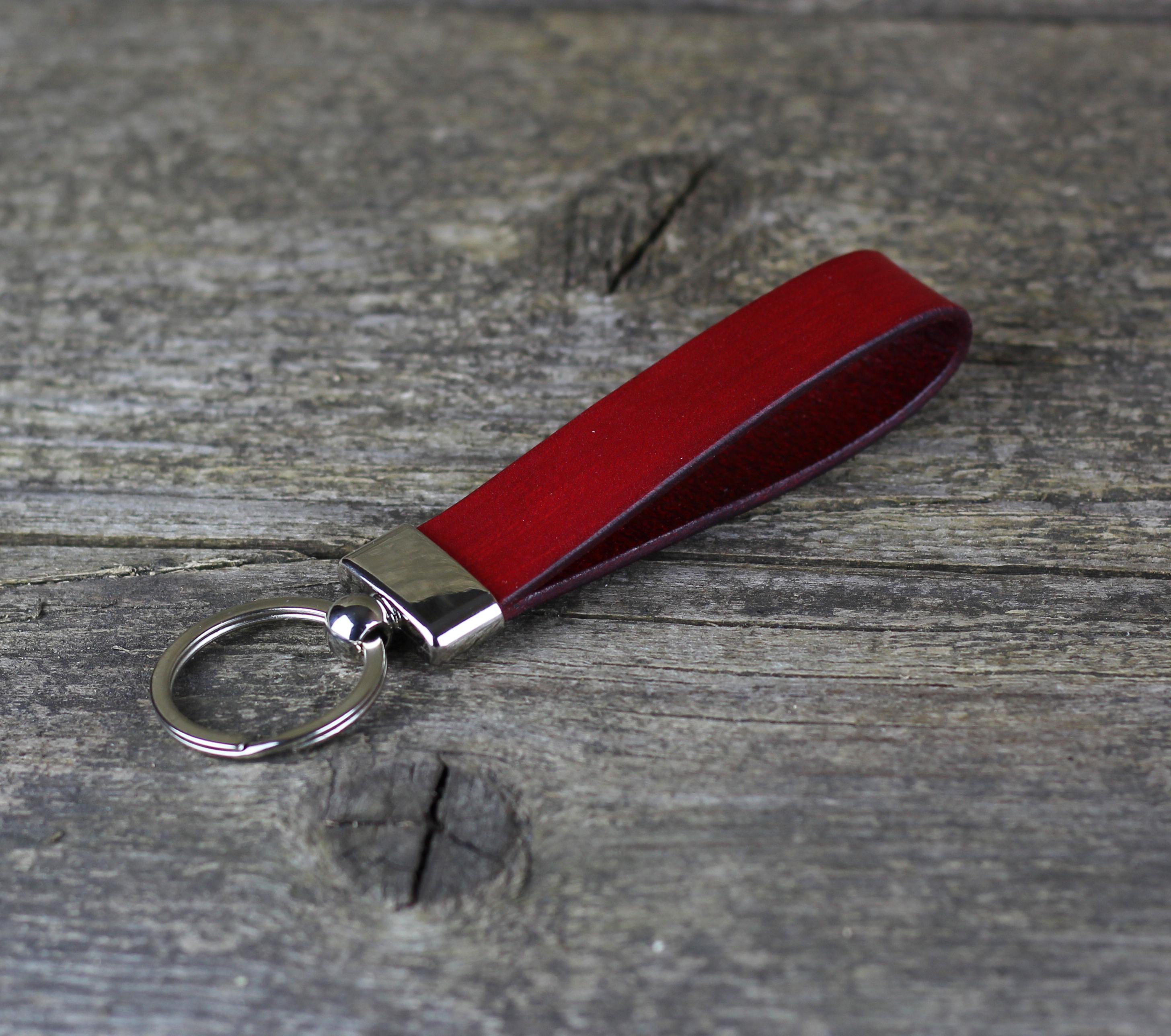 Handmade Red Leather Keychain: Personalized Key Fob - Etsy