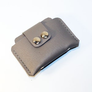 Cartera de cuero para tarjetas de crédito, monedero de cuero gris, tarjetero de cuero, billetera pequeña, ¡un regalo ideal! ¡Oferta!