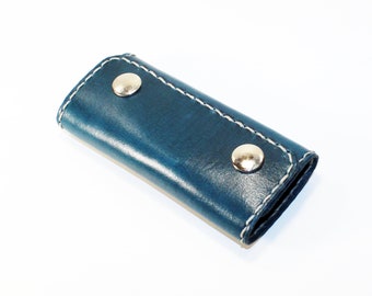 Leather key holder, Handmade keycase, Blue key organizer, Leather accessories, Great gift.