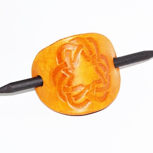 Hair barrette, hair clip with wooden stick, oval barrette, leather accessories, great gift.