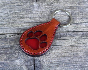 Llavero de pata de cuero, llavero de perro personalizado