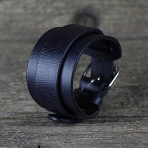 Handmade Black Leather Cuff Bracelet: Rocker Style