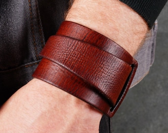 Handmade Brown Leather Cuff Bracelet: Unique Design