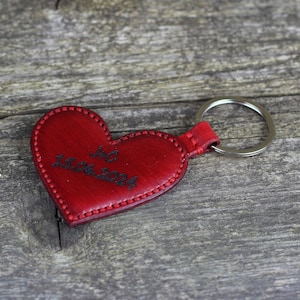 Personalized heart leather key chain , anniversary gift, custom key fob, anniversary gift.