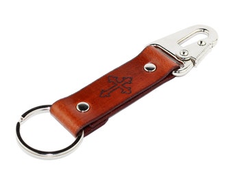 Cross - Leather keychain, christian keychain, religious keychain, handmade keychain.