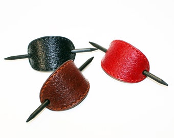 Handcrafted Leather Hair Barrette with Wooden Stick