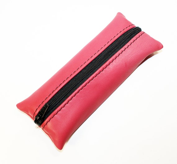 Leather Pencil Case Handmade Case Leather Pencil Pouch. Red Pencil