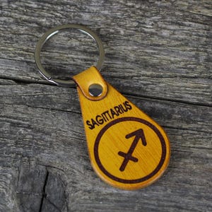 Handmade Leather Sagittarius Zodiac Symbol Keychain