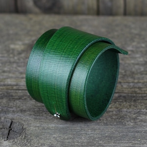 Handmade Green Leather Cuff Bracelet