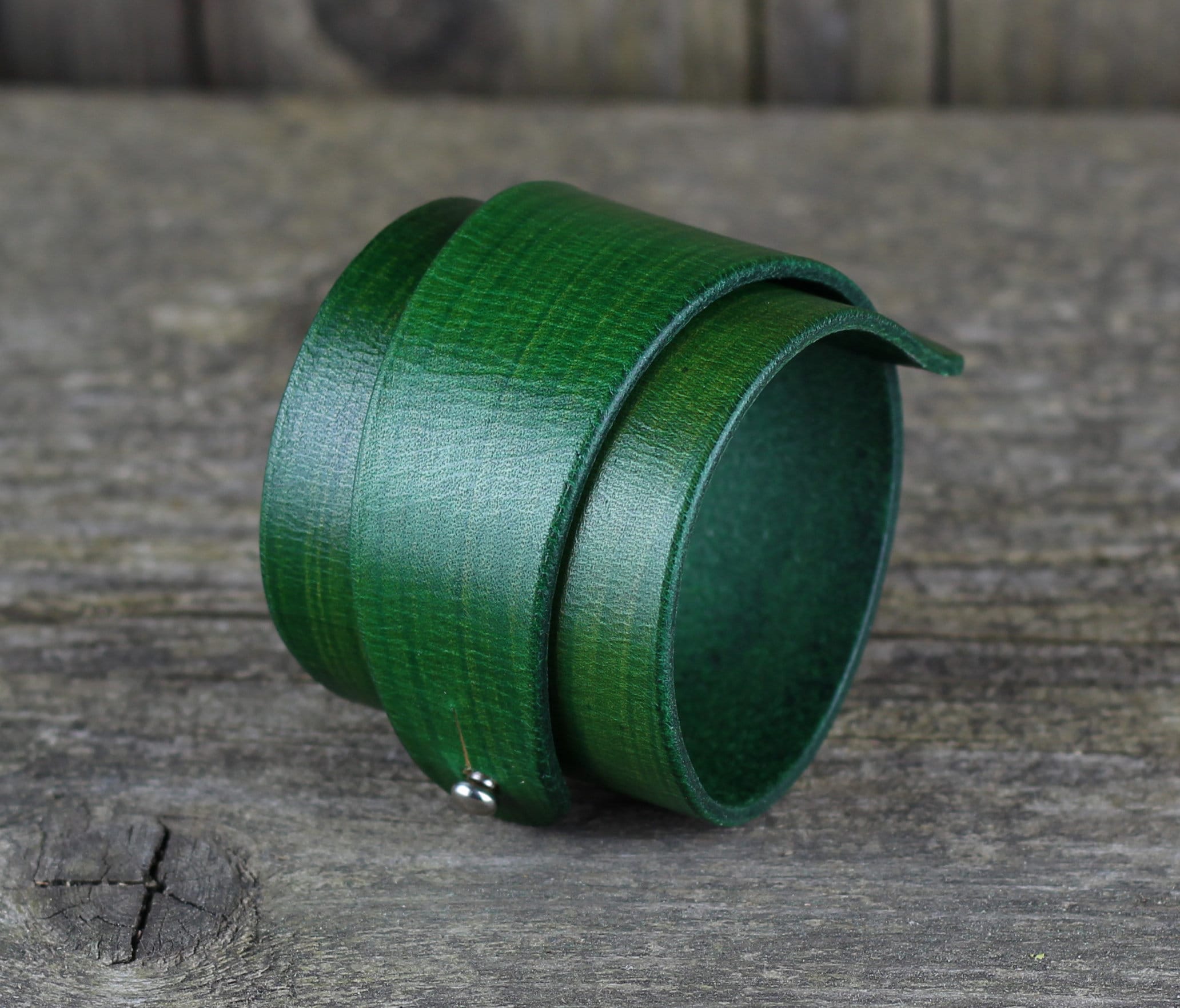 Handmade Green Leather Cuff Bracelet